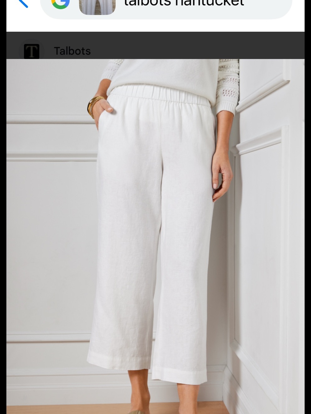 Talbots XLp white Nantucket pull on Cropped Wide-Leg linen blend Pants